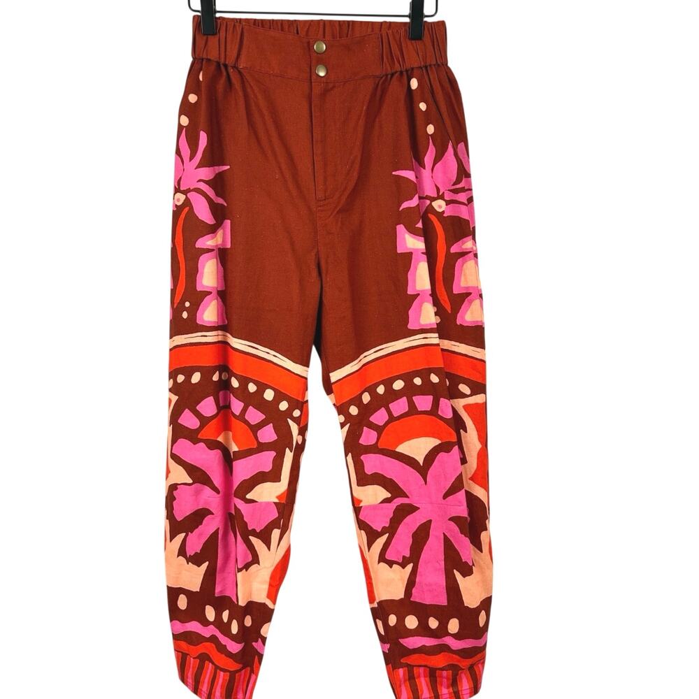 Crosby by Mollie Burch XS Tropical Palm Print Linen Blend Pants Boho